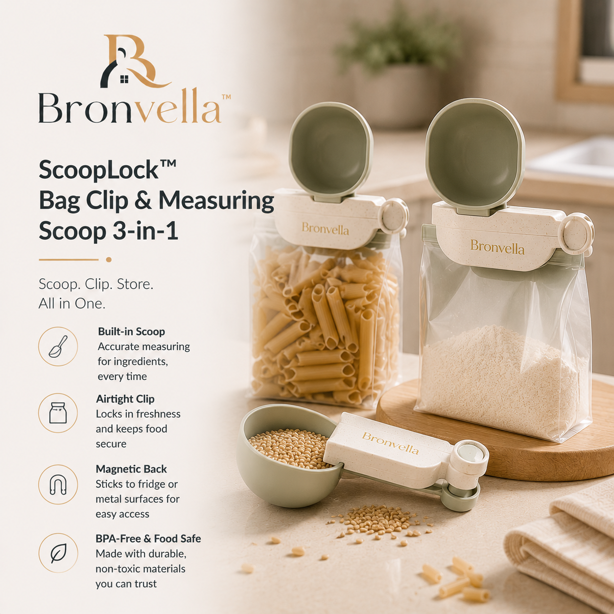 Bronvella™ FreshSeal ProClip Airtight Scoop Storage System