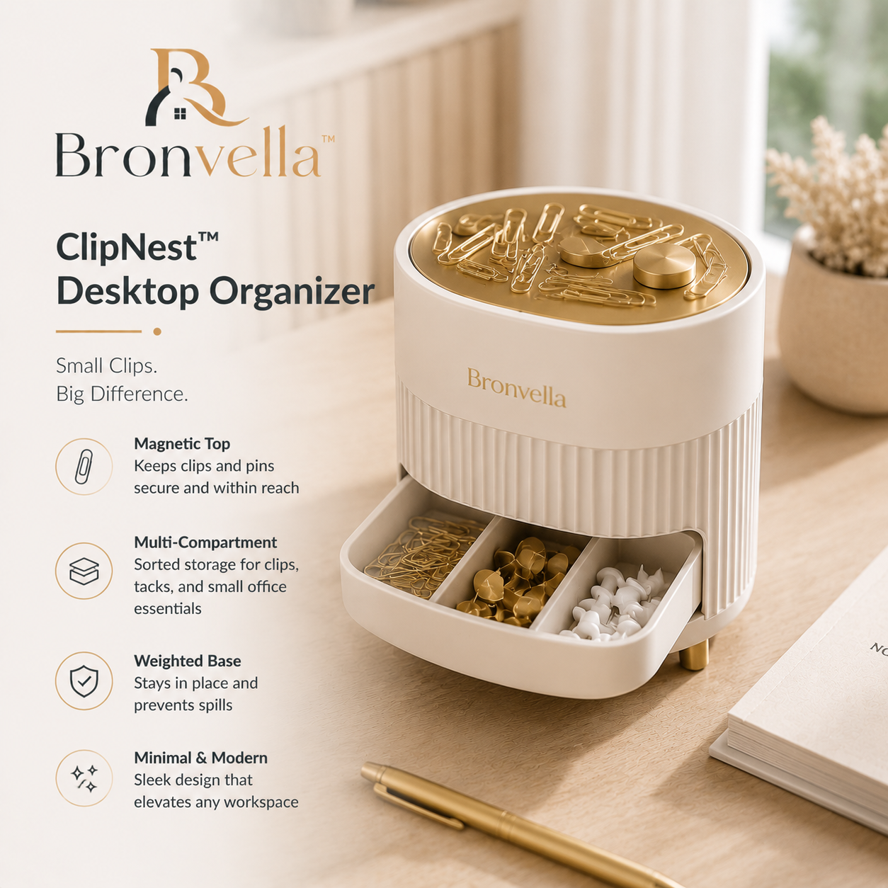 Bronvella™ ClipVault Pro Magnetic Desk Storage System